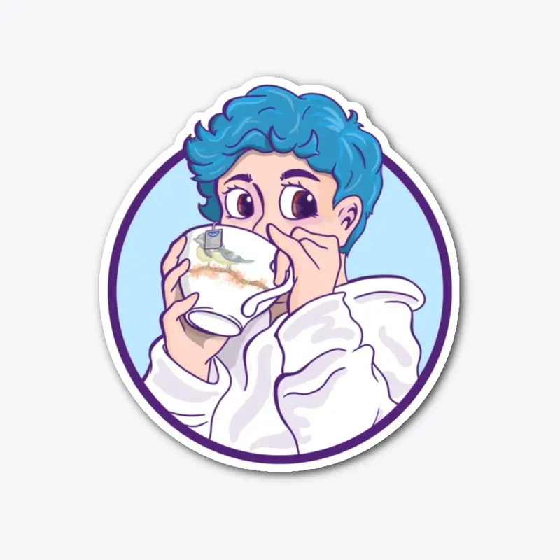 Tea Sip Sticker - Blue Hair